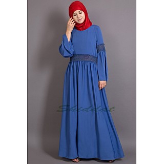 Classic abaya with Lace work  -  Electric Blue